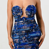 DEEP OCEAN PRINT MINI BODYCON DRESS