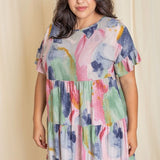 Tie Dye Ruffle Triple Tiered Midi Dress