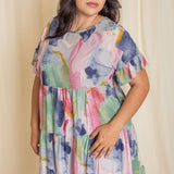 Tie Dye Ruffle Triple Tiered Midi Dress