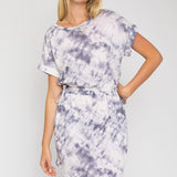 Short Dolman Roll-Up Sleeve Side Tie Waist Dress