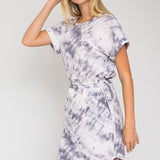 Short Dolman Roll-Up Sleeve Side Tie Waist Dress