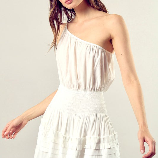 Pleated Detail One Shoulder Cami Dress