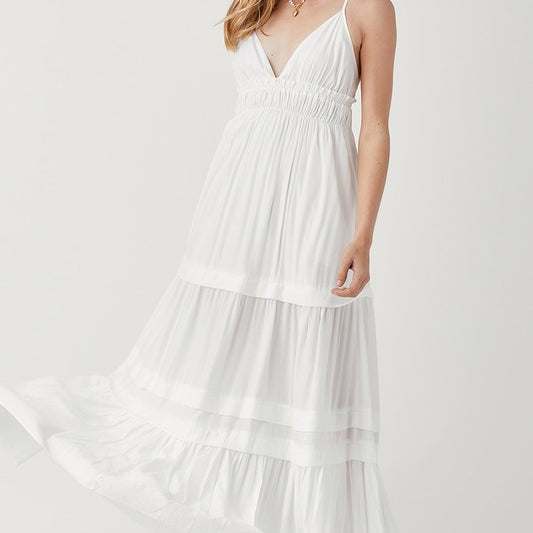 Shirred Ruffle Folded Detail Maxi Dress