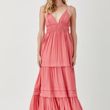 Shirred Ruffle Folded Detail Maxi Dress