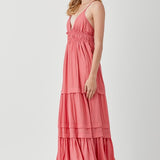 Shirred Ruffle Folded Detail Maxi Dress