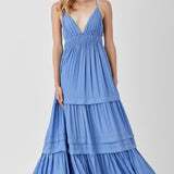 Shirred Ruffle Folded Detail Maxi Dress