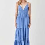 Shirred Ruffle Folded Detail Maxi Dress