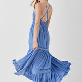 Shirred Ruffle Folded Detail Maxi Dress