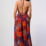 Bohemian print sequin lace trim maxi dress