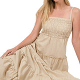 Woven Smocked Top Tiered Cami Maxi Dress