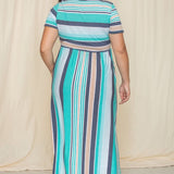 Plus Short Sleeve Stripe Maxi Dress