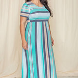 Plus Short Sleeve Stripe Maxi Dress