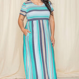 Plus Short Sleeve Stripe Maxi Dress