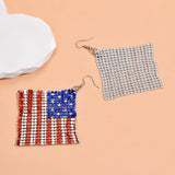 Mesh square drop earrings with American Flag printed