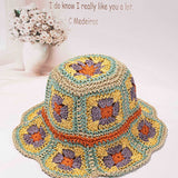 Packable crochet granny square bucket hat