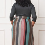 Plus Quarter Sleeve, Stripe Sash Midi Dress