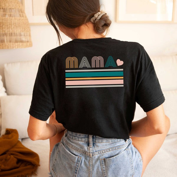 Retro Mama Stripes Front & Back Graphic Tee