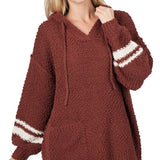 Hooded Front Pocket Popcorn Sweater