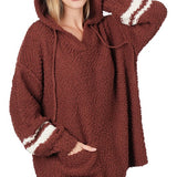 Hooded Front Pocket Popcorn Sweater