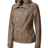 Women's Hood PU Leather Jacket