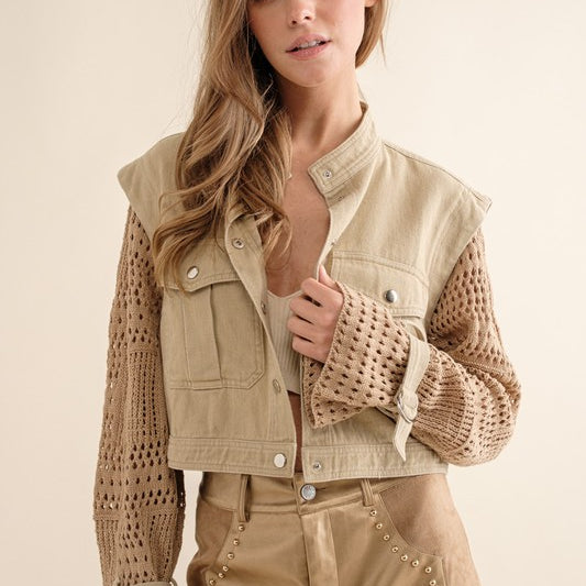 Twill Crop Crochet SLV Jacket