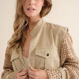 Twill Crop Crochet SLV Jacket