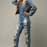 High Waist Heavy Distressed Straight Overalls