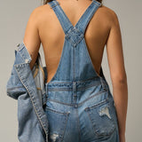 High Waist Heavy Distressed Straight Overalls