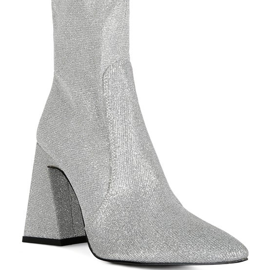 Hustlers Shimmer Block Heeled Ankle Boots