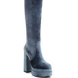 Lazuli High Block Heel Velvet Boot