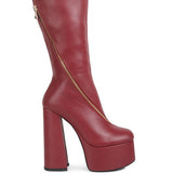 Tzar Faux Leather High Heeled Platfrom Calf Boots