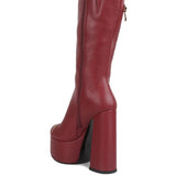 Tzar Faux Leather High Heeled Platfrom Calf Boots