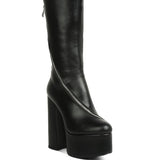 Tzar Faux Leather High Heeled Platfrom Calf Boots