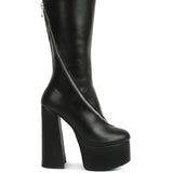 Tzar Faux Leather High Heeled Platfrom Calf Boots