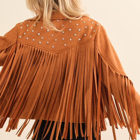 Studded Fringe Open Western Jacket