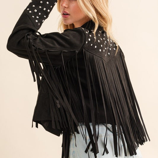 Studded Fringe Open Western Jacket