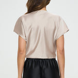 Satin Short Sleeve Top with Front Twist