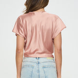 Satin Short Sleeve Top with Front Twist