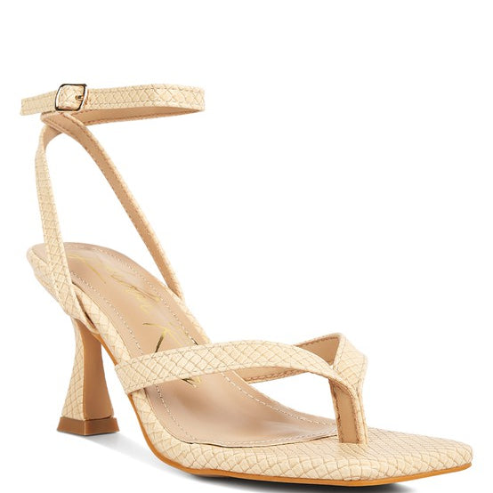 CELTY Ankle Strap Spool Heel Thong Sandals