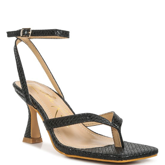 CELTY Ankle Strap Spool Heel Thong Sandals