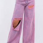 Vintage Ripped Wide Leg jean in Mineral Pink