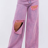 Vintage Ripped Wide Leg jean in Mineral Pink