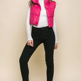 PU Faux Leather puffer West With Snap Button