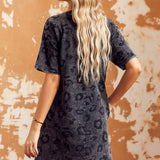 Vintage Washed Leopard T-Shirt Dress with Pockets