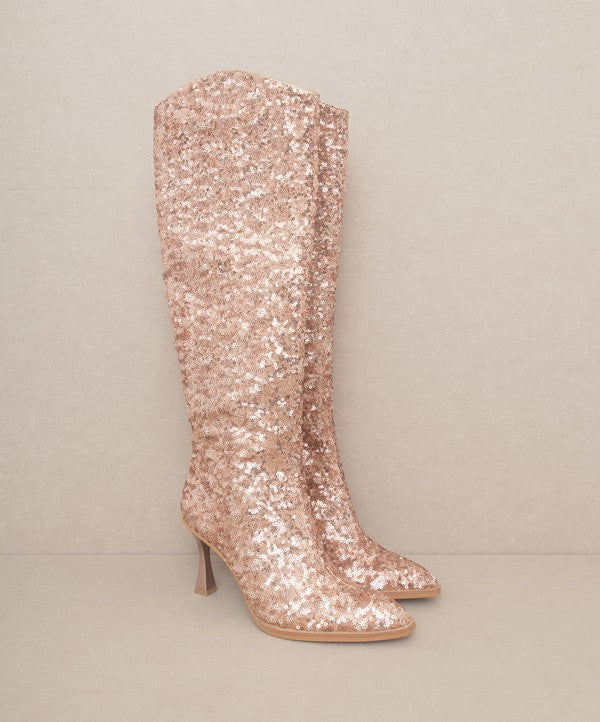 Jewel Rose Gold - Knee High Sequin Boots