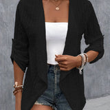 Eyelet Roll-Tab Sleeve Cardigan