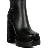 Dryday Diamante Zip Up Block Heel Boots