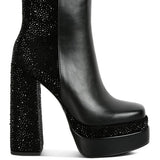 Dryday Diamante Zip Up Block Heel Boots