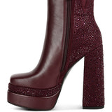 Dryday Diamante Zip Up Block Heel Boots