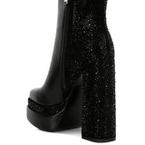 Dryday Diamante Zip Up Block Heel Boots